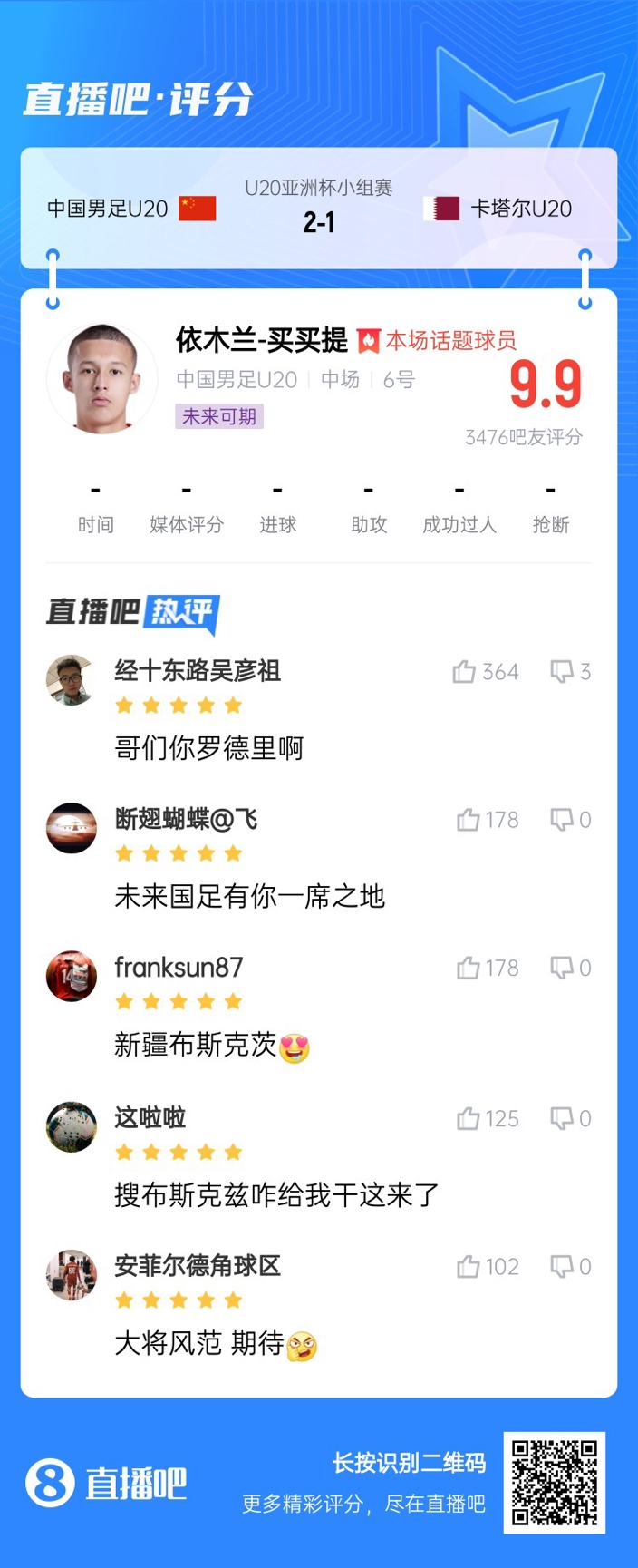  依木蘭+陳澤仕泰山中場(chǎng)連線！19歲依木蘭獲封：新疆布斯克茨！