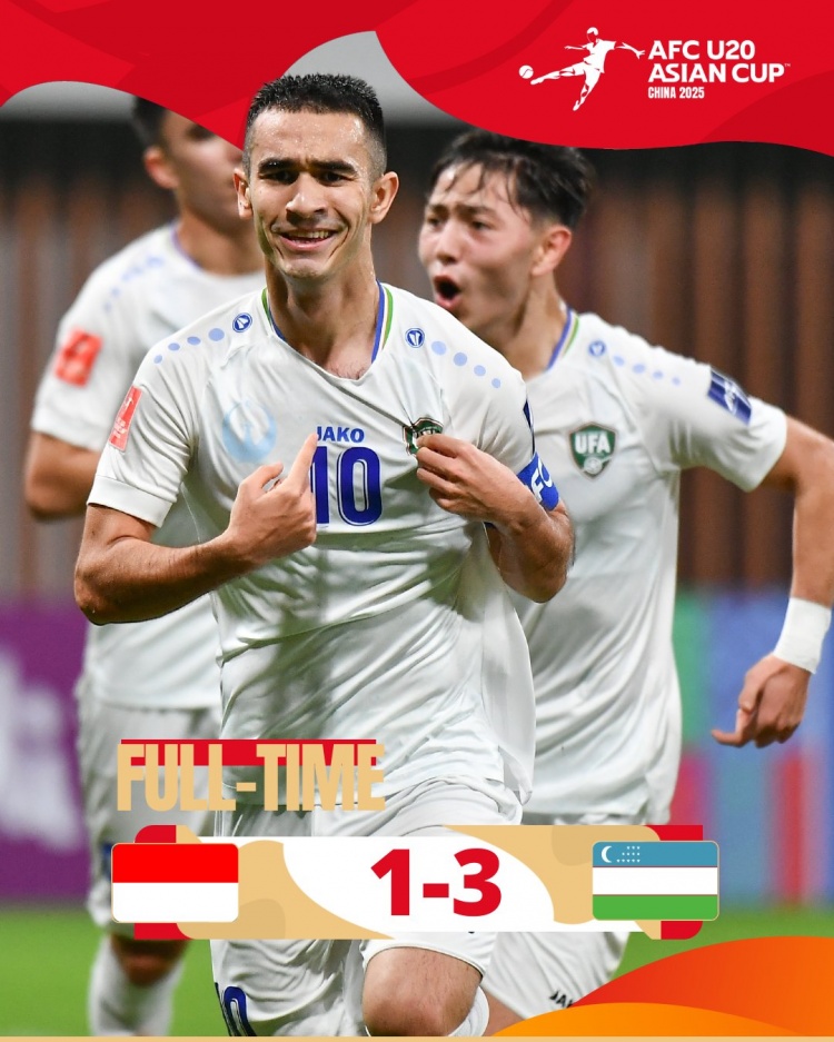  烏茲別克斯坦U20隊(duì)3-1印尼U20隊(duì)兩連勝晉級(jí)8強(qiáng)，印尼U20隊(duì)出局