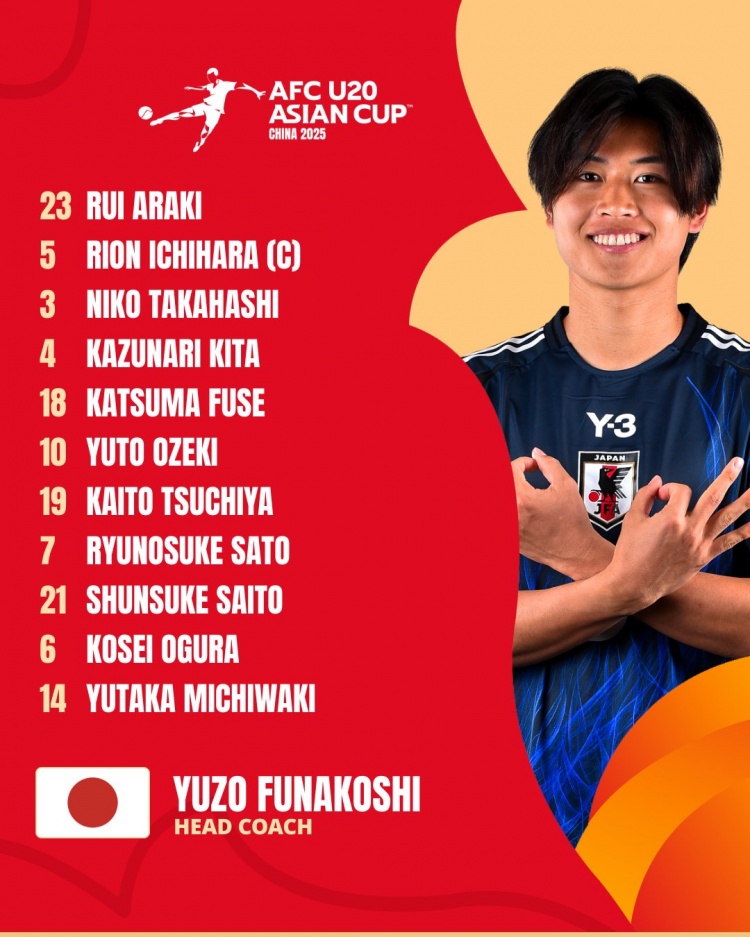  日本U20vs敘利亞U20首發(fā):高橋仁胡、佐藤龍之介出戰(zhàn) 高岡伶颯替補(bǔ)