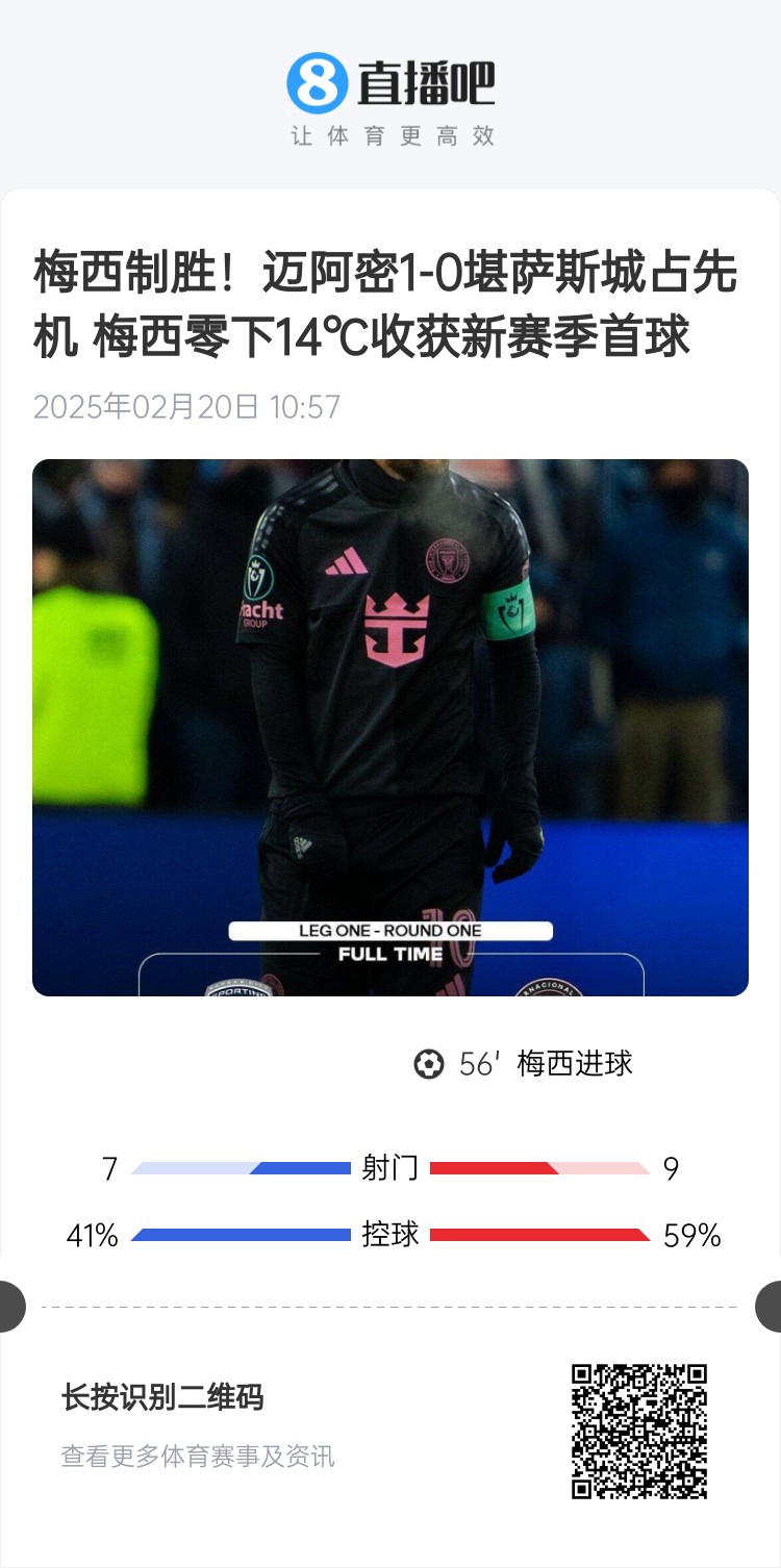  冰火兩重！梅西上一場-14℃進球，本場美職聯(lián)21°C